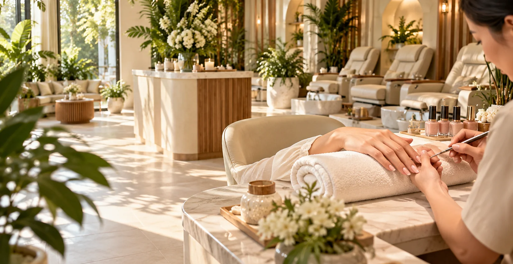 Illustrative view of a bright modern manicure spa